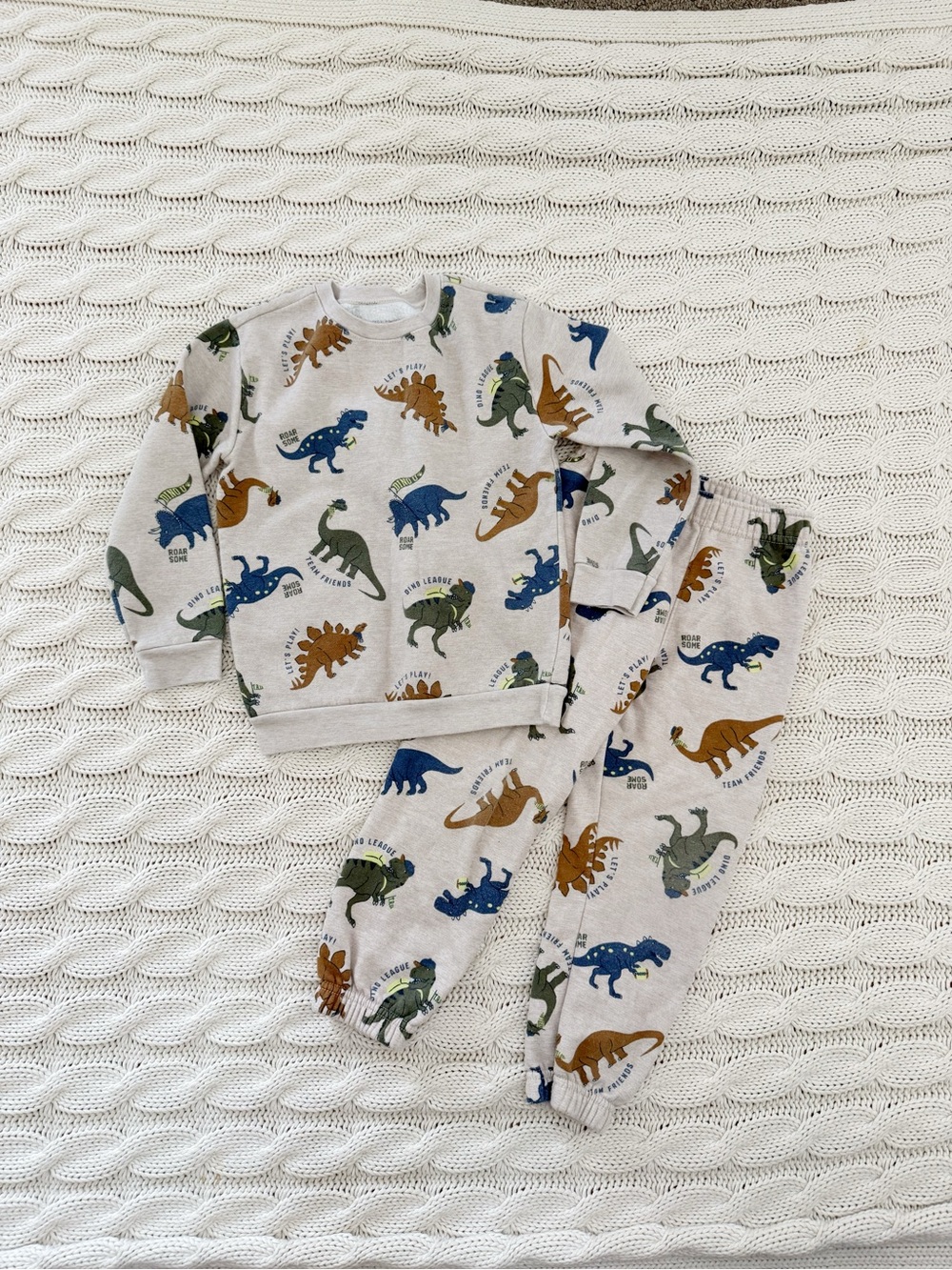 Garanimals Beige Pajama Set with Blue, Green, Brown Dinosaurs